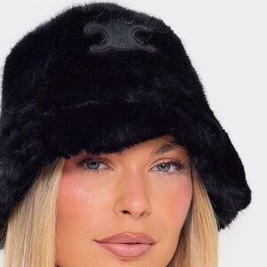 Elegant Logo Faux Fur Bucket Hat